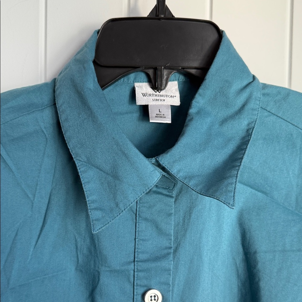 Worthington Turquoise Button-Up Blouse - Picture 4 of 7